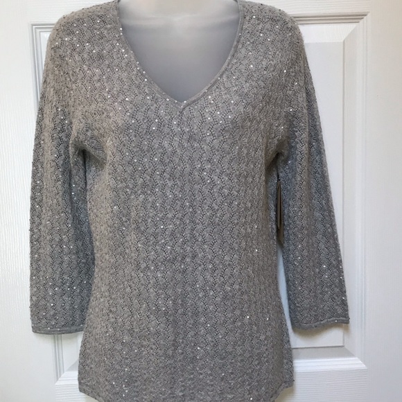 Coldwater Creek Sequined V Neck Sweater - Picture 3 of 8